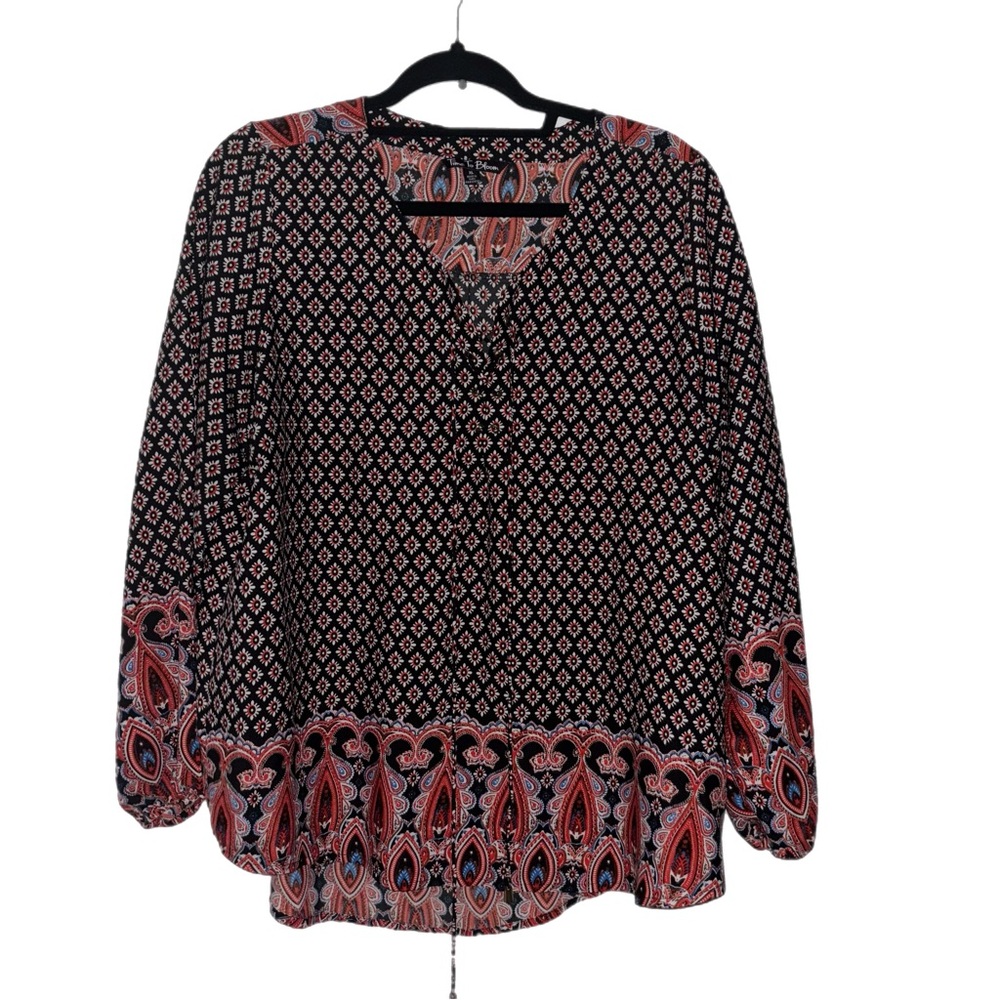 Time to Bloom Floral Paisley Tie Neck V-Neck Peasant Top